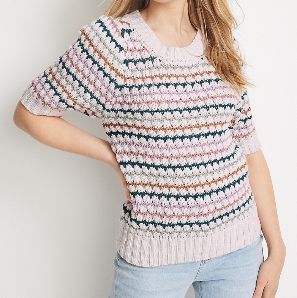 Maurices Women's Pastel Striped crochet Knit Sweater Size Small Boho